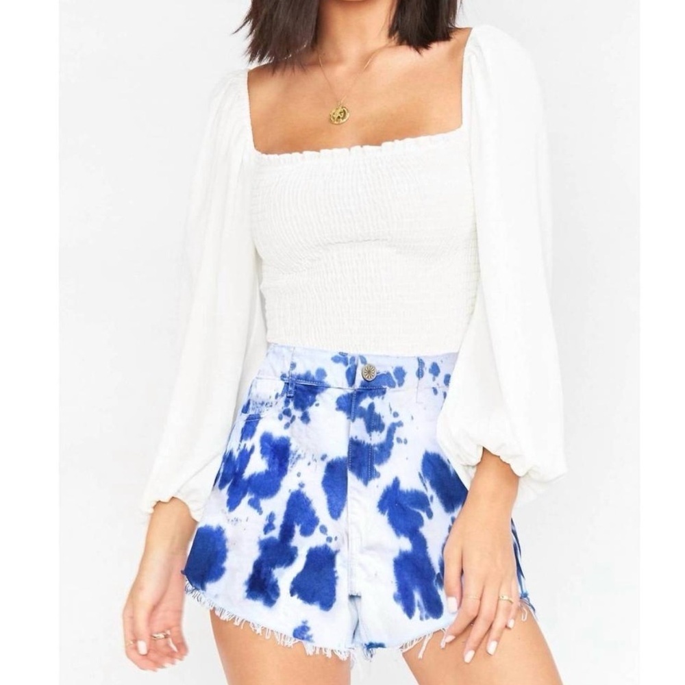Show Me Your MuMu Houston high-waisted tie-dye denim shorts in blue white sz 26